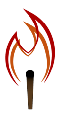 A logo depicting a match with a flame burning at the top